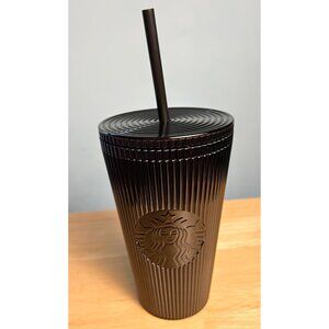 Starbucks Black Matte Textured Tumbler Lid‎ Straw 16 Oz Reusable NEW Collectible